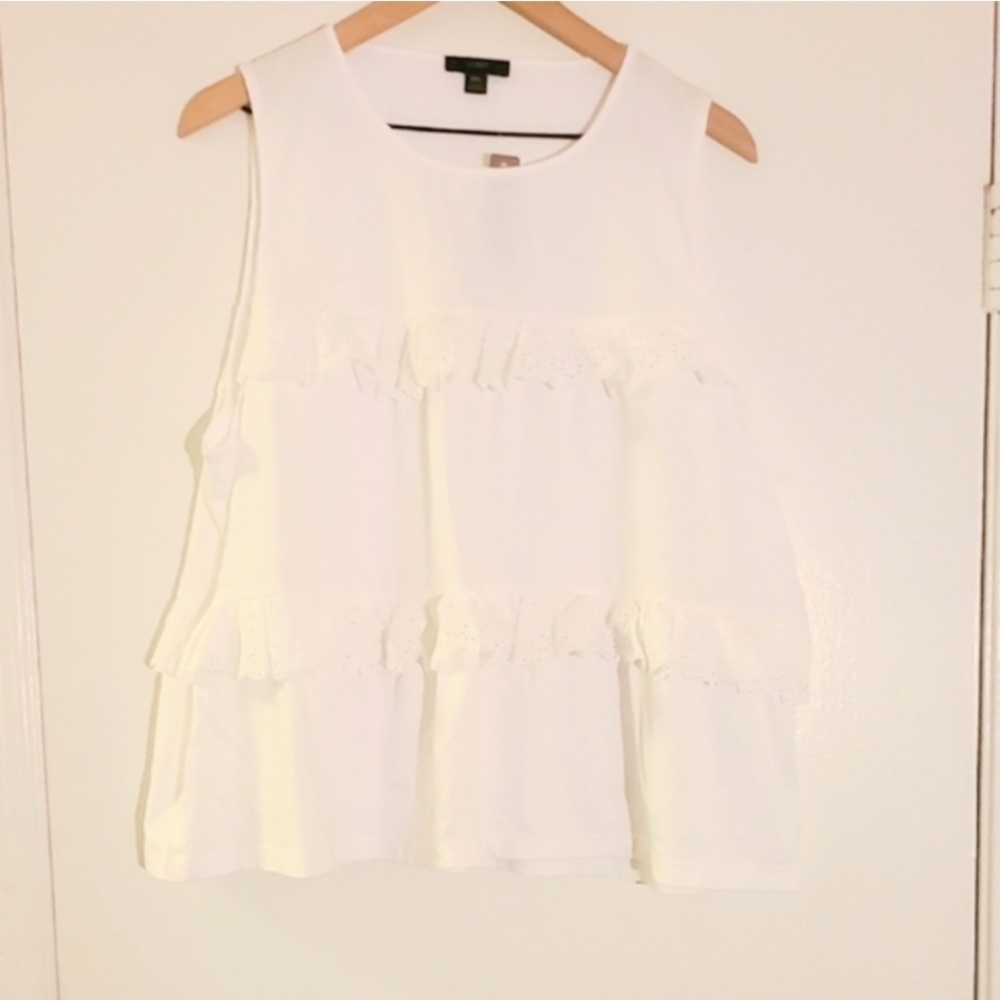 NWT J.Crew White Eyelet Ruffle Tiered Tank Top Size S
